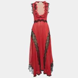 Gucci Red Lurex Knit Lace Trimmed Sleeveless Long Dress S