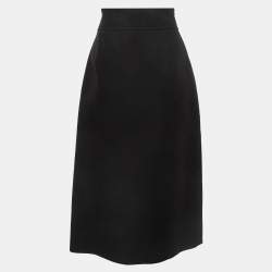 Pre Owned Gucci Black Wool Blend Midi Skirt M