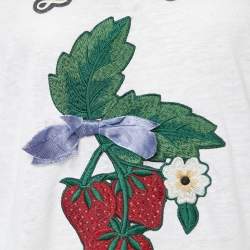 Gucci White Linen Knit Embroidered Detail T-Shirt S