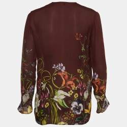 Pre Owned Gucci Burgundy Floral Printed Blouse S