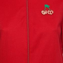 Pre Owned Gucci Red Jersey Logo Embroidered Track Jacket S