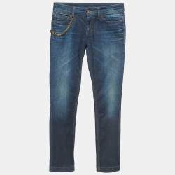 Gucci Dark Blue Washed Denim Chain Detailed Leggings XS