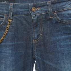 Gucci Dark Blue Washed Denim Chain Detailed Leggings XS