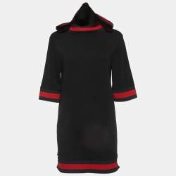 Gucci Black Jersey Web Trimmed Hooded Dress S