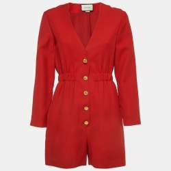 Gucci Red Wool Blend Buttoned Long Sleeve Playsuit S
