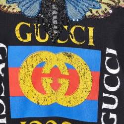 Pre Owned Gucci Black Logo Sequined Butterfly Cotton Oversized Sweatshirt XS