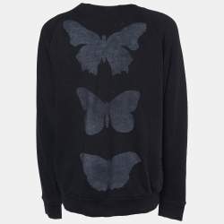 Pre Owned Gucci Black Logo Sequined Butterfly Cotton Oversized Sweatshirt XS