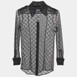 Gucci Black GG Patterned Cotton Belnd Button Front Full Sleeve Shirt S
