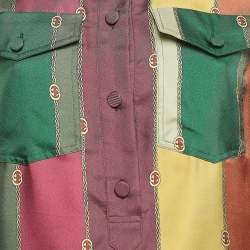 Gucci Multicolor Chain Print Silk Buttoned Midi Shirt Dress S