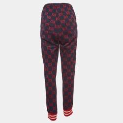 Pre Owned Gucci Navy Blue GG Patterned Cotton Drawstring Joggers S
