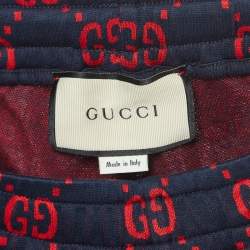 Pre Owned Gucci Navy Blue GG Patterned Cotton Drawstring Joggers S