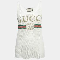 Pre Owned Gucci White Logo Patterned Knit Tank Top S