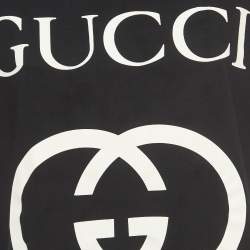 Gucci Black Logo Print cotton Half Sleeve Oversized T-Shirt S