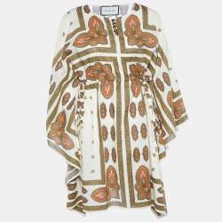 Pre Owned Gucci Cream Paisley Printed Cotton Kaftan Dress S