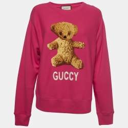 Gucci Pink Cotton Knit Embroidered Teddy Sweatshirt M