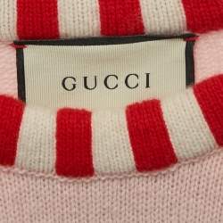 Gucci Pink Wool Tiger Intarsia Embellished Sweater M