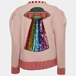 Gucci Pink Wool Tiger Intarsia Embellished Sweater M