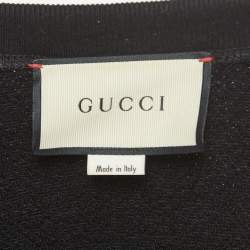 Gucci Black Cotton Knit UFO Embroidered Sweater S