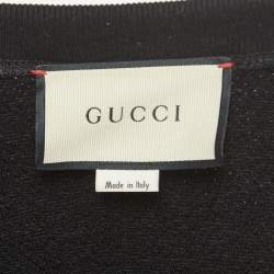 Pre Owned Gucci Black Cotton Knit UFO Embroidered Sweater S