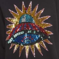 Pre Owned Gucci Black Cotton Knit UFO Embroidered Sweater S