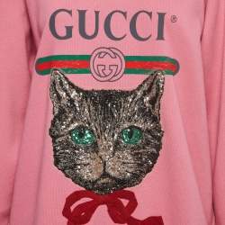 مملوكة مسبقًا Gucci Pink Cotton Knit Mystic Cat Sweater M