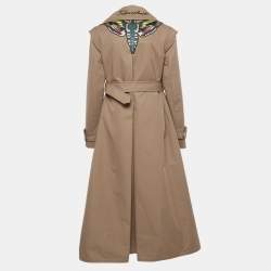 Pre Owned Gucci Beige Gabardine Butterfly Embroidered Trench Coat M