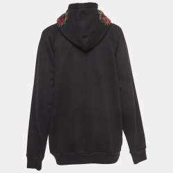 Pre Owned Gucci Black Cotton Knit Embroidered Hooded Sweatshirt M