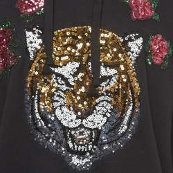 Pre Owned Gucci Black Cotton Knit Embroidered Hooded Sweatshirt M
