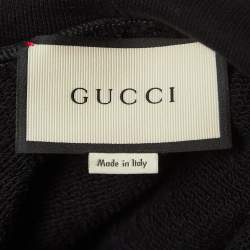 Pre Owned Gucci Black Cotton Knit Embroidered Hooded Sweatshirt M