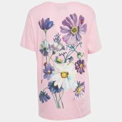 Gucci Pink Deer Logo Print Cotton T-Shirt S