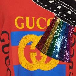 Gucci Red Sequined UFO Logo Print Sweatshirt L