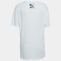 Pre Owned Gucci White Distressed Cotton Logo Print T-Shirt XS