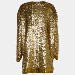 Pre Owned Gucci Gold Sequined Wild Cat Applique Reversible Cardigan L
