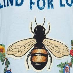 Pre Owned Gucci Light Blue Bee Embroidered Cotton T-Shirt S