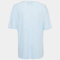 Pre Owned Gucci Light Blue Bee Embroidered Cotton T-Shirt S