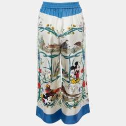 Pre Owned Gucci x Disney Multicolor Printed Silk Wide Leg Pants S