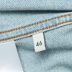 Pre Owned Gucci Blue Printed Cow Fur Trimmed Denim Jacket L