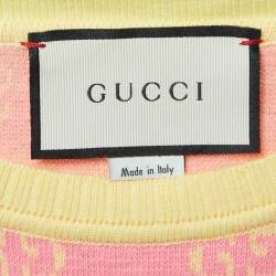 Gucci Pink/Yellow Logo Jacquard Knit Top XXS