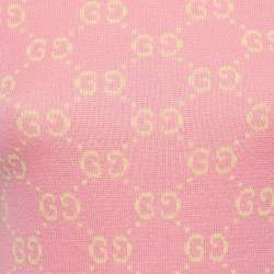 Gucci Pink/Yellow Logo Jacquard Knit Top XXS