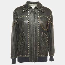 Gucci Black Studded Vintage Style Leather Jacket M