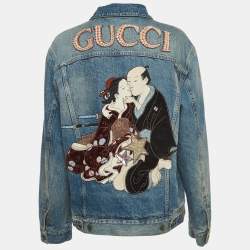 Pre Owned Gucci Blue Japanese Embroidered Denim Jacket L