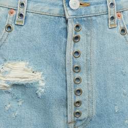 Gucci Blue Distressed Denim Embellished Shorts M Waist 29"