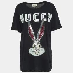 Gucci Black Embellished Bugs Bunny Cotton T-Shirt M