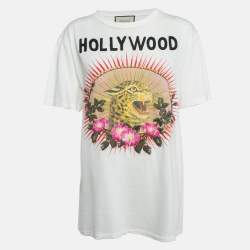 Gucci White Printed Cotton Applique Detail T-Shirt S