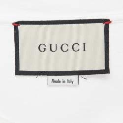 Gucci White Printed Cotton Applique Detail T-Shirt S