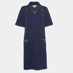 Gucci Navy Blue Knit Polo Midi Dress XXL