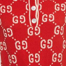 Pre Owned Gucci Red GG Jacquard Knit Polo Dress XL