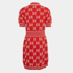 Pre Owned Gucci Red GG Jacquard Knit Polo Dress XL