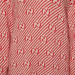 Gucci Red GG Striped Lurex Wool Knit Oversized Sweater S