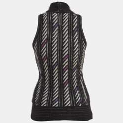 Gucci Black Patterned Cashmere Blend Sleeveless High Neck Sweater Top M